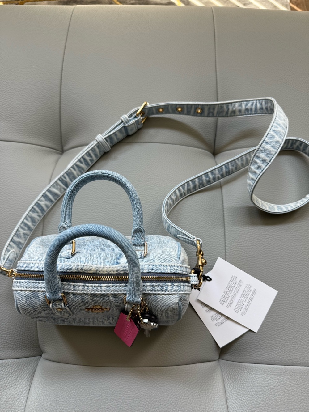 COACH Denim Mini Rowan with Pink Tag - Picture 2 of 8